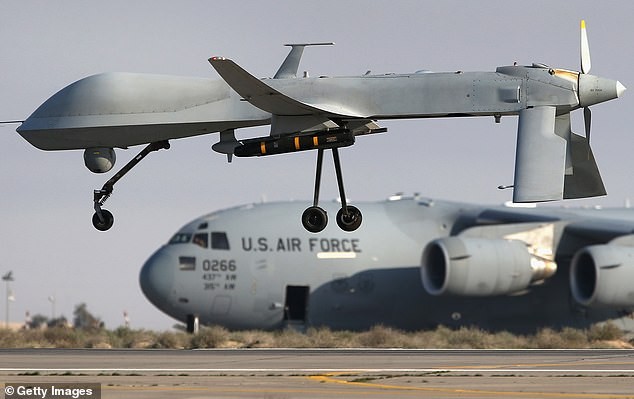 Máy bay không người lái tấn công Mỹ R9X mang tên lửa sát thương động năng Ninja. Ảnh Daily Mail