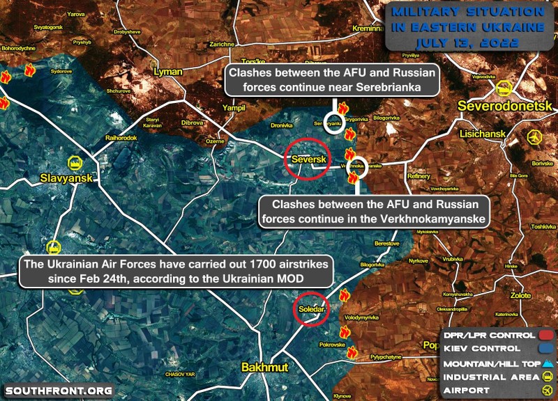 Quân đội Nga, dân quân Donetsk tiến công về hướng 2 thành phố Seversk và Soledar. Ảnh South Front.