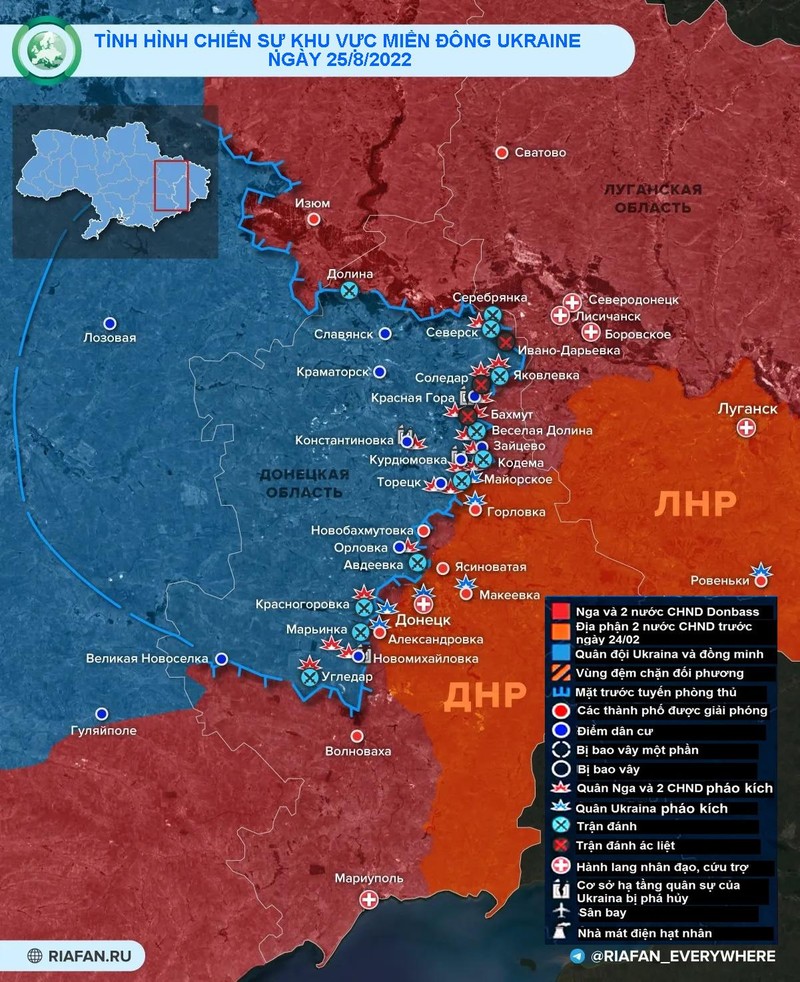 Tình hình chiến sự miền Đông Ukraine ngày 25/8. Ảnh RIA.FAN. Tình hình chiến sự miền Đông Ukraine ngày 25/8. Ảnh RIA.FAN.