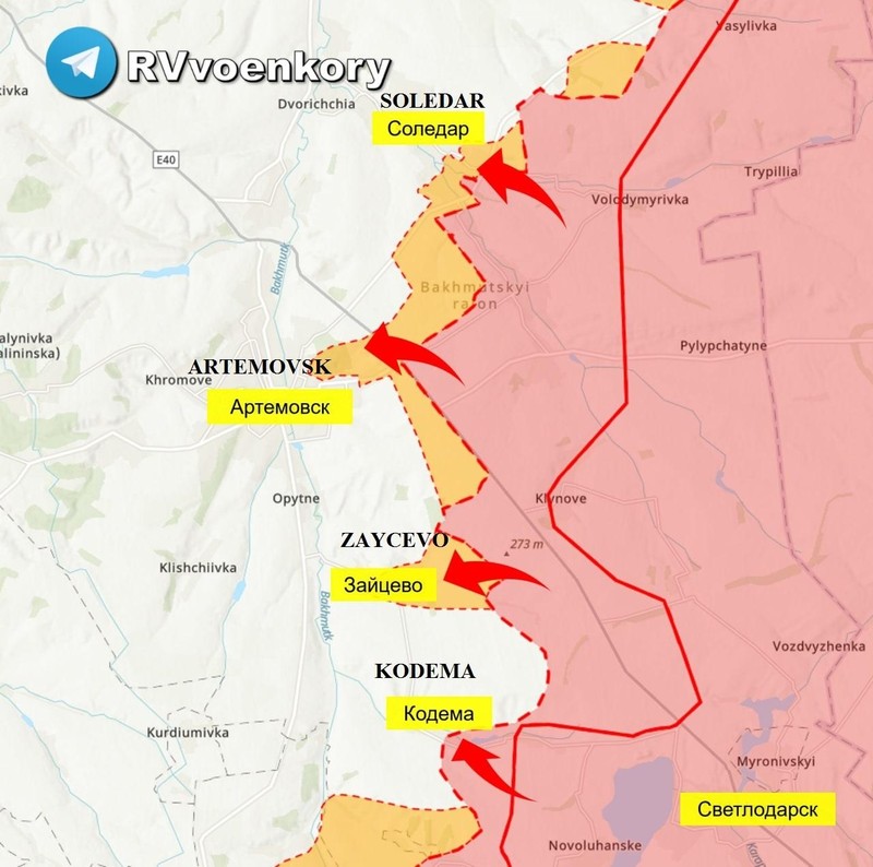 Các hướng tấn công chính của quân đội Nga, dân quân Donetsk. Ảnh RVvoenkory.