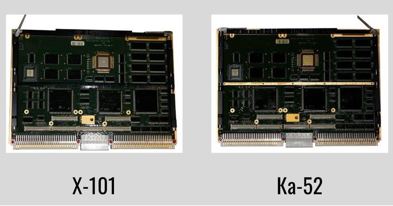 Các bộ phận máy tính trên bo mạch Kh-101 và Ka-52. Ảnh Military Ukraine. Các bộ phận máy tính trên bo mạch Kh-101 và Ka-52. Ảnh Military Ukraine.