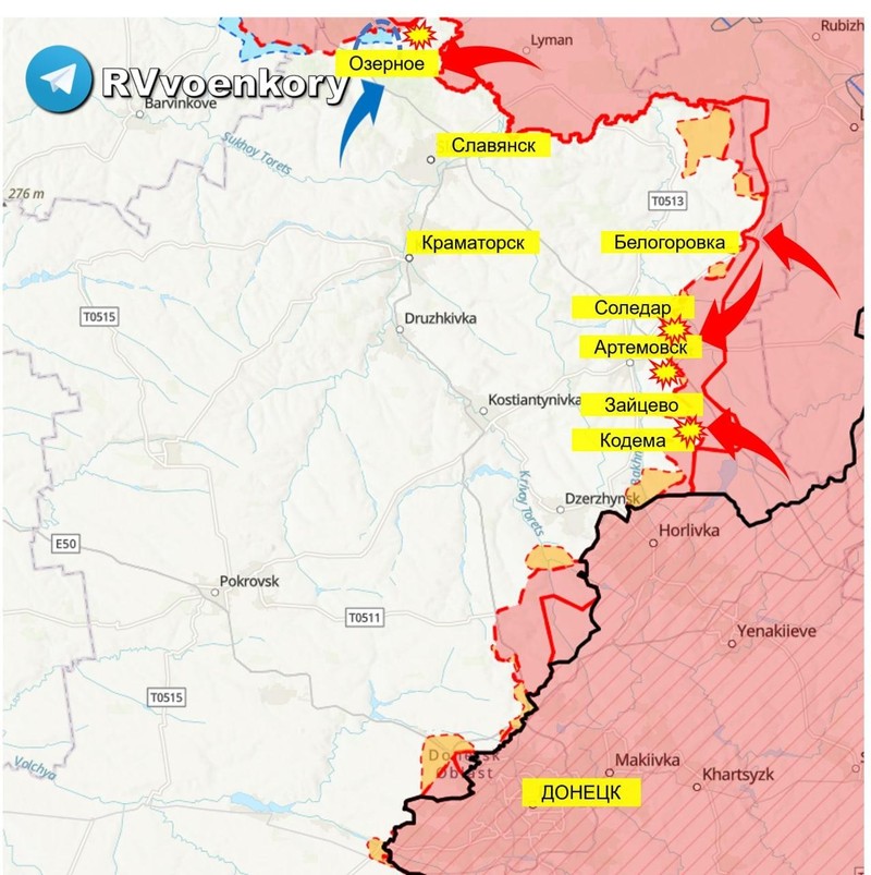 Các mũi tiến công của quân đội Nga, dân quân Donbass trên vùng Donetsk. Ảnh RusVesna. Các mũi tiến công của quân đội Nga, dân quân Donbass trên vùng Donetsk. Ảnh RusVesna.