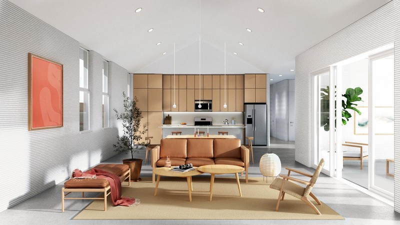 Nội thất của một ngôi nhà in 3D. Ảnh ArchDaily.