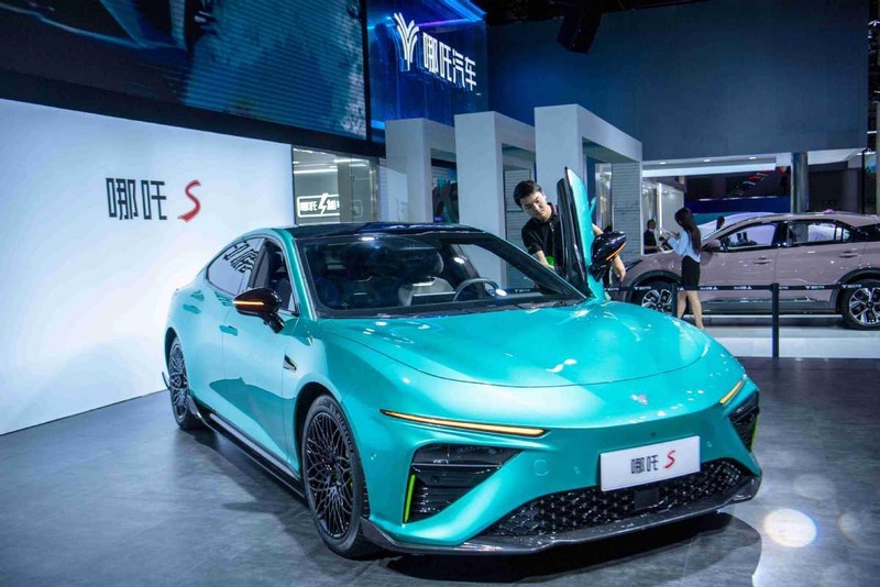 Hozon giới thiệu Neta S tại triển lãm ô tô Thành Đô vào tháng 8. Ảnh China Daily.