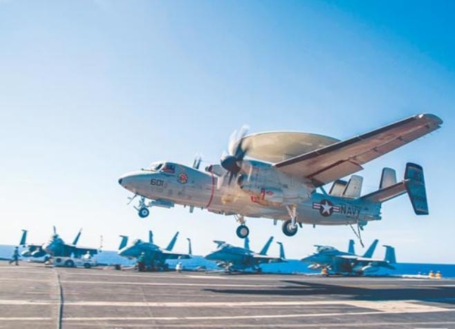 Máy bay cảnh báo sớm E-2C Mỹ. Ảnh: Chinatimes.