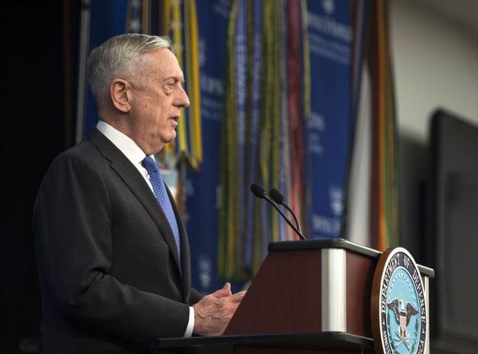 Ngày 19/1/2018, Bộ trưởng Quốc phòng Mỹ James Mattis công bố chiến lược quốc phòng mới. Ảnh: VOA.