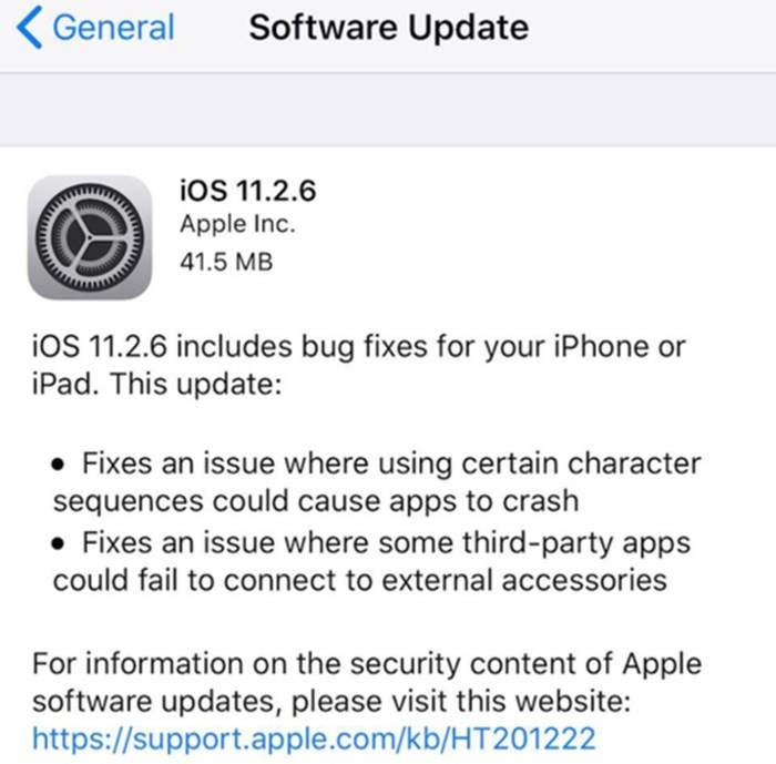 Apple phát hành iOS 11.2.6 khắc phục lỗi ký tự tiếng Ấn Độ khiến máy bị crash - Ảnh 2