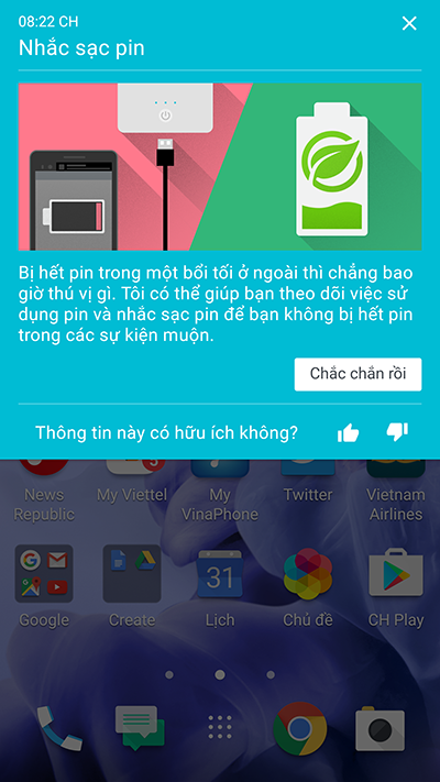 HTC U sẽ tự động theo dõi việc sử dụng pin và nhắc sạc pin. HTC U sẽ tự động theo dõi việc sử dụng pin và nhắc sạc pin.