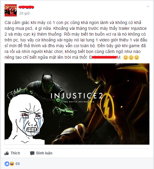 Nhiều game thủ Việt 'khóc hận' khi Injustice 2 không có bản PC, đành phải lên Youtube xem cho đỡ thèm