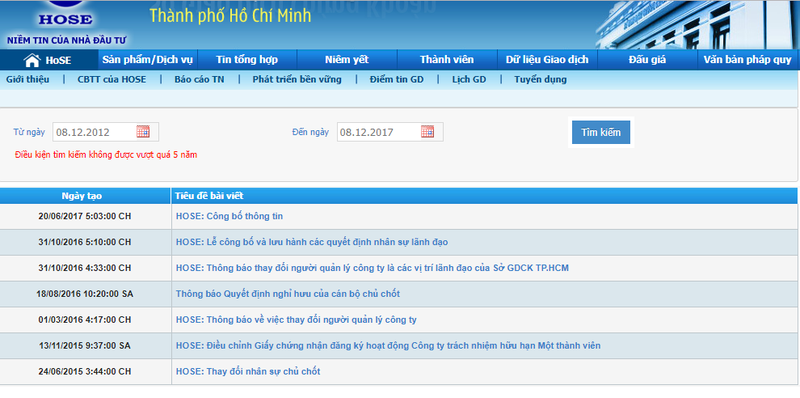 Công bố thông tin của Sở GDCK TP. HCM khá sơ sài