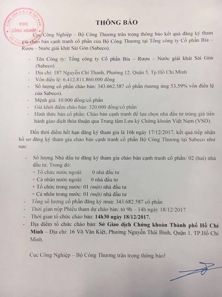 Thông báo của Bộ Công thương _- Nguồn: Moit