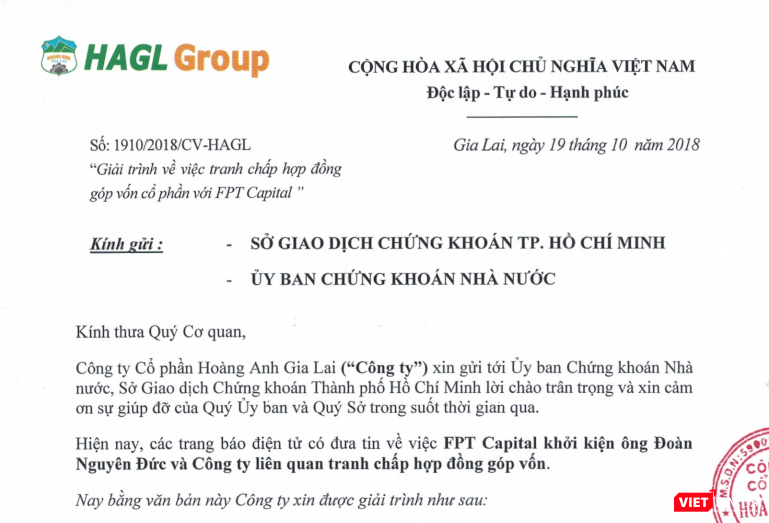 Văn bản HAGL giải trình gửi Ủy ban CKNN và Sở GDCK TP. HCM