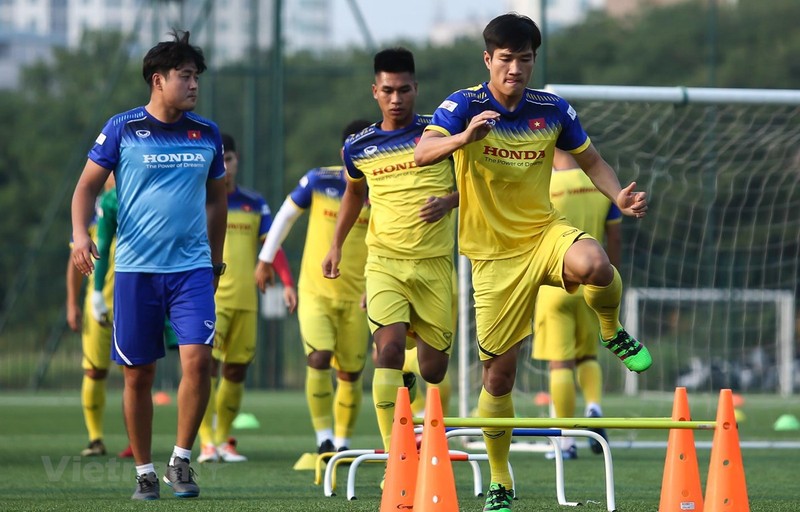 U22 Việ Nam vẫn miệt mài tập luyện với mục tiêu săn vàng. Ảnh VPF