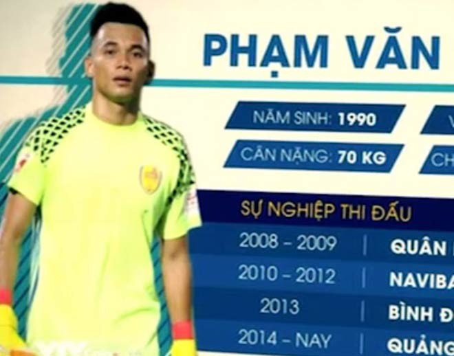 Thủ môn Văn Cường (Quảng Nam) đang có độ ổn định cao, tỷ lệ thành công cao, các pha bóng khó cao. Ảnh VTV