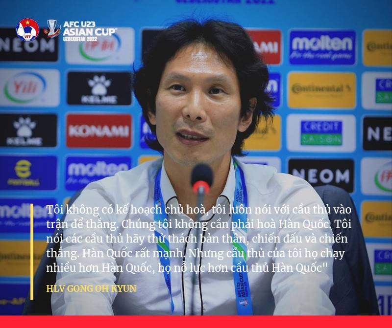 Với trận hòa1-1 trước U23 Hàn Quốc, thầy trò HLV Gong Oh-kyun đã giành được 2 điểm và mở rộng cánh cửa vào bán kết VCK U23 châu Á 2022. Ảnh VFF