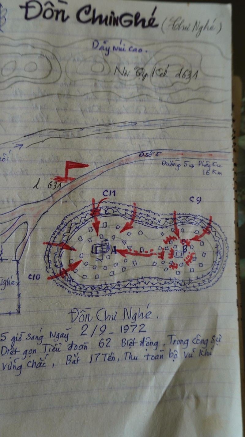 Sơ đồ căn cứ Lệ Minh (Chư Nghé) D631 tiêu diệt gọn tiểu đoàn biệt động 62 ngụy trong công sự vững chắc