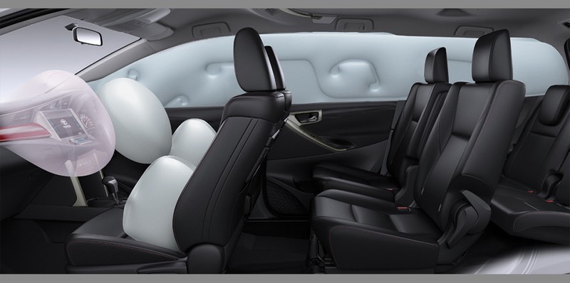 Toàn bộ các phiên bản của Toyota Innova sẽ được nâng từ 3 lên 7 túi khí tiêu chuẩn. Toàn bộ các phiên bản của Toyota Innova sẽ được nâng từ 3 lên 7 túi khí tiêu chuẩn.