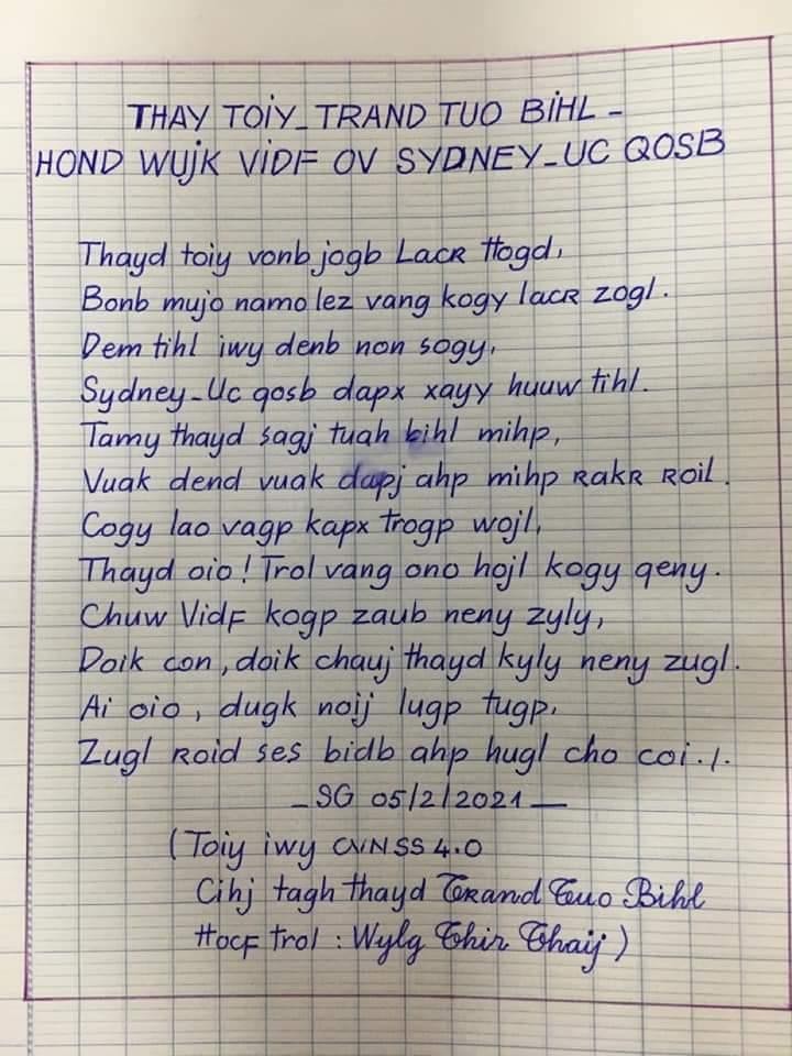 Một bài thơ được viết bằng CVNSS 4.0 để tặng đồng tác giả Trần Tư Bình