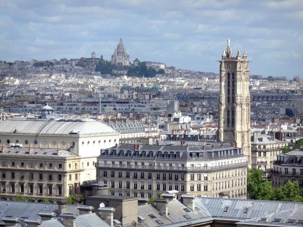 Toàn cảnh Paris với tháp Saint-Jacques và đồi Montmartre nhìn từ trên nhà thờ