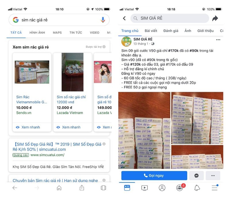 Hoạt động quảng cáo, buôn bán SIM rác trên các trang mạng vẫn diễn ra tràn lan, khó kiểm soát