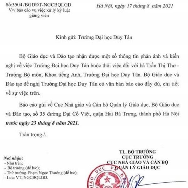 Văn bản của Bộ GD&ĐT gửi Đại học Duy Tân Văn bản của Bộ GD&ĐT gửi Đại học Duy Tân