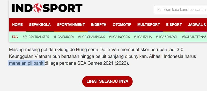 IndoSport dùng từ "nuốt viên thuốc đắng" để nói về U23 Indonesia