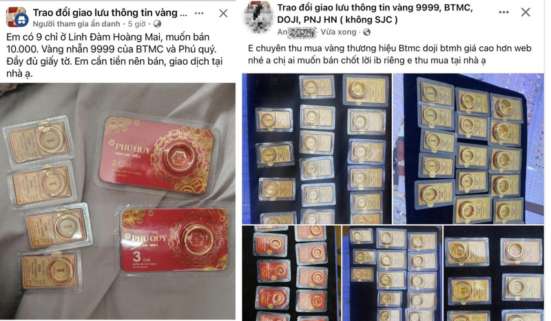 Trên nhiều hội nhóm Facebook có hàng trăm bài đăng rao bán vàng nhẫn trơn cũng như vàng miếng SJC.