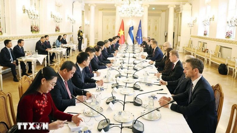 Tổng Bí thư Tô Lâm và Tổng thống Cộng hòa Phần Lan Alexander Stubb hội đàm. Ảnh: Thống Nhất/TTXVN