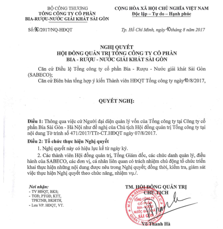 Ai là người đại diện quản lý vốn Sabeco tại Sabeco Hanoi? ảnh 1