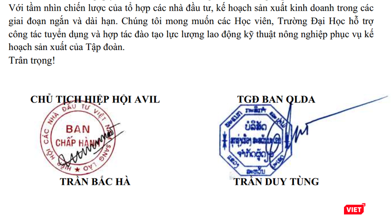 Một trong các văn bản mà cha con ông Trần Bắc Hà - Trần Duy Tùng cùng đứng tên.