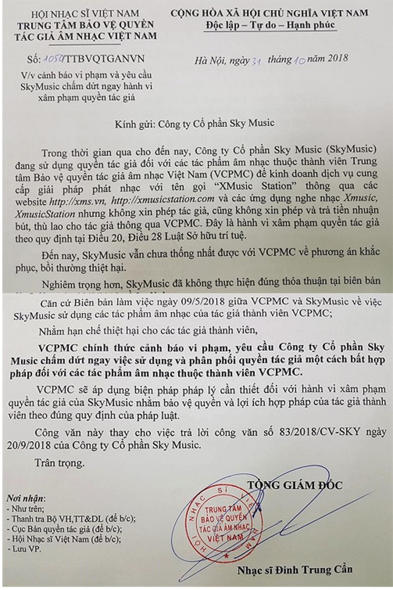 Tuyên bố mạnh mẽ của VCPMC về việc đòi lại công lý.