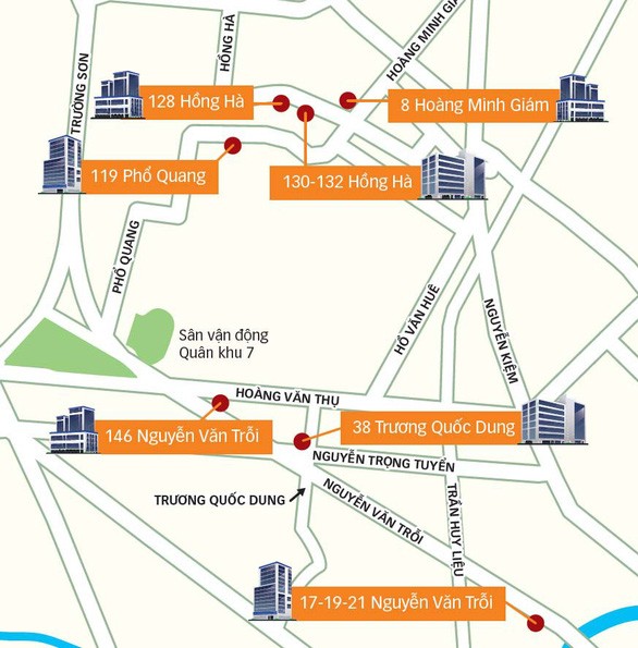 Vị trí 7 khu đất của Novaland đang tạm dừng chuyển đổi mục đích để rà soát pháp lý - Đồ họa: T.ĐẠT