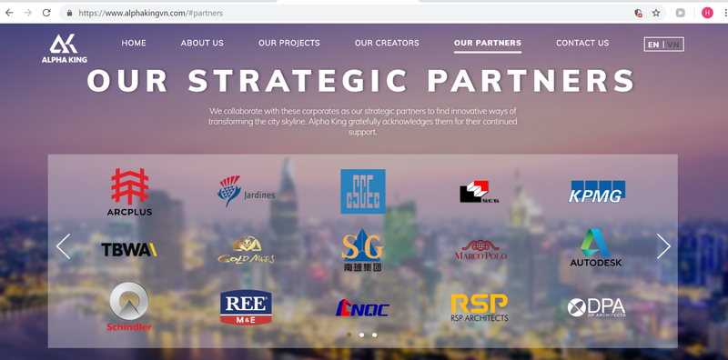 Không ít tập đoàn mà ông Wang Weixin từng đến thảo luận hợp tác xuất hiện trong danh sách đối tác chiến lược của Alpha King. (Ảnh chụp màn hình website www.alphakingvn.com)