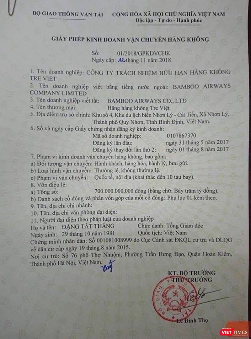 Việc xin mới "Giấy phép kinh doanh vận chuyển hàng không" là cực khó, mà câu chuyện của Bamboo Airways là một ví dụ. Mà sau sự ra đời của Bamboo Airways, việc xin phép sẽ còn khó hơn nữa. Việc xin mới "Giấy phép kinh doanh vận chuyển hàng không" là cực khó, mà câu chuyện của Bamboo Airways là một ví dụ. Mà sau sự ra đời của Bamboo Airways, việc xin phép sẽ còn khó hơn nữa.