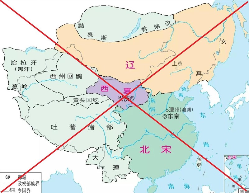 Bản đồ Trung Quốc thời Bắc Tống, "Đường 9 đoạn" đã được vẽ với quần đảo Trường Sa được gọi là "Vạn Lý Thạch Đường". Ảnh: Baidu