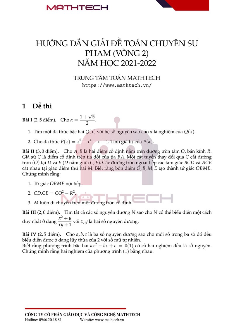 Đáp án đề thi Toán chuyên vào lớp 10 Trường Chuyên ĐH Sư phạm Hà Nội năm 2021 ảnh 2