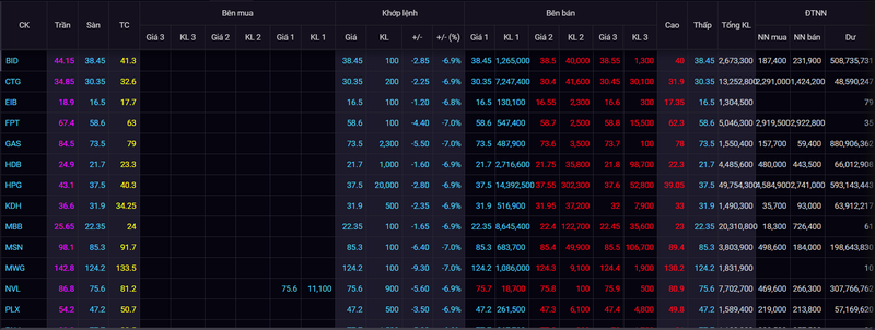 Toàn bộ cổ phiếu trong rổ VN30 giảm kịch biên độ (Ảnh chụp màn hình - Nguồn: SSI)
