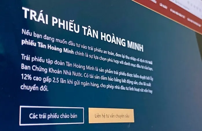 Một nội dung quảng cáo trái phiếu Tân Hoàng Minh trên mạng Internet