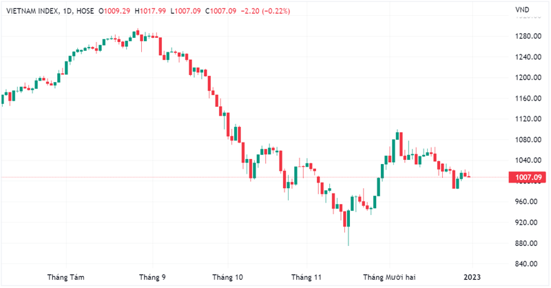 VN-Index 'chốt' năm 2022 ở mức 1.007,09 điểm