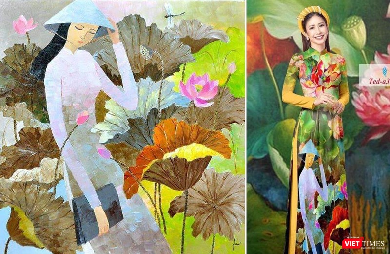 Tranh gốc của họa sĩ Nguyễn Quý Tâm (Huế) bị xâm phạm bản quyền đưa lên áo dài