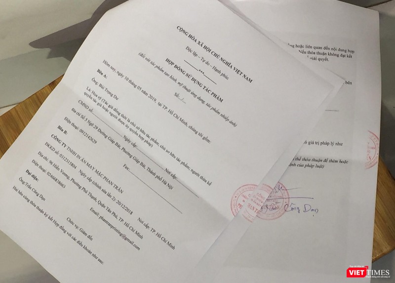 Hợp đồng sử dụng tác phẩm đã được Công ty Phan Trần gửi tới họa sĩ Bùi Trọng Dư