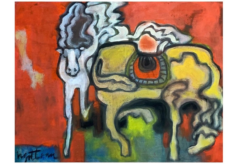 Đôi bạn, 1980, lụa, 38x50cm