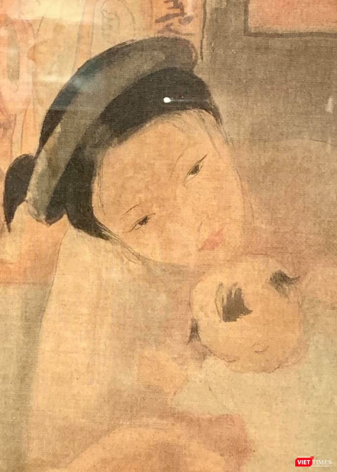 Một góc của bức tranh lụa họa sĩ Pháp vẽ người Việt Một góc của bức tranh lụa họa sĩ Pháp vẽ người Việt