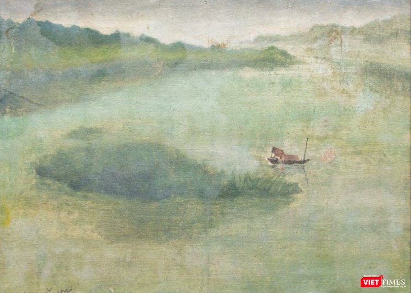 Một góc bức tranh "Thuyền trên sông Đáy" của họa sĩ Mai Văn Hiến Một góc bức tranh