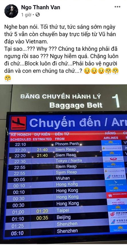 Chia sẻ của Ngô Thanh Vân về các chuyến bay từ Vũ Hán bị nhiều độc giả phản đối 