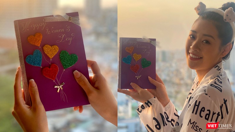Hoa hậu Khánh Vân tự tay làm thiệp tặng mẹ ngày 8/3