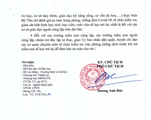 Công văn do Phó Chủ tịch UBND TP.HCM Dương Anh Đức ký