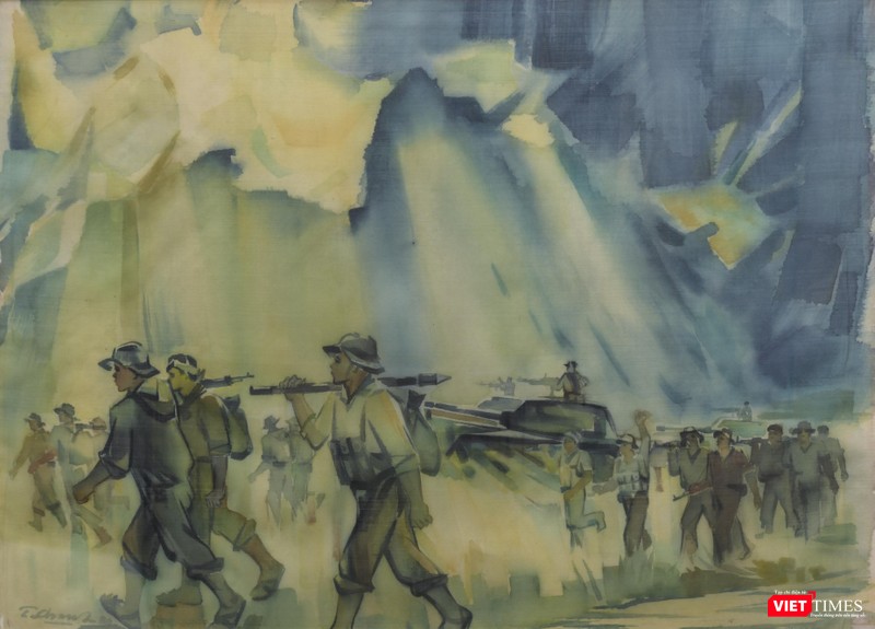 “Trên chặng đường chiến dịch” được họa sĩ Nguyễn Thanh Châu