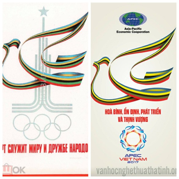 Bức tranh bên trái là của họa sĩ A. Arkhipenko là một họa sĩ Liên Xô, đã vẽ bức tranh này để cổ động cho kỳ Thế vận hội năm 1980. Bức bên phải ký tên họa sĩ Dương Ngân Hải (Ảnh tư liệu)