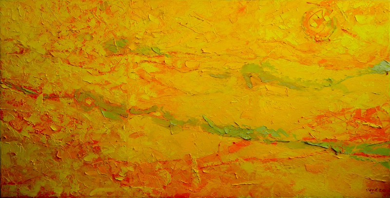 Tác phẩm Dòng sông-quê hương-nguồn cội (sơn dầu trên toan, 130cm x 270cm, 2020) của Trần Vĩnh Thịnh